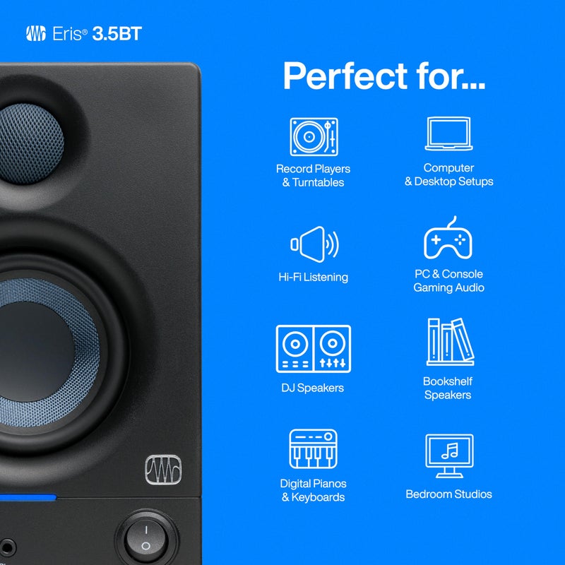 PreSonus Eris 3.5BT Studio Monitors, Pair â€” 3.5" Inch Powered Bookshelf Speakers, Stereo, Desktop Computer, Near Field Music Production, Audio Mixing Recording - Image 3