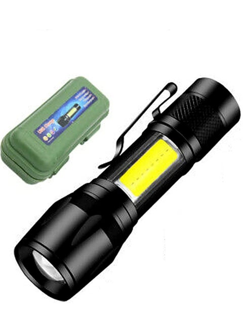 LED Rechargeable Flashlight With COB Side Light-USB Chargeable Torch-Super Bright Torch - Zoomable Best Mini Small LED Bright Flashlight For Camping, Outing And Emergency-No Battery (Black, 9cm)