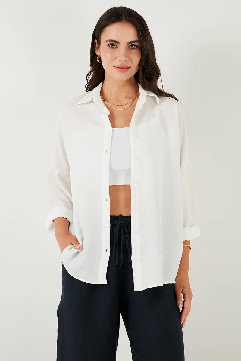 Lela Cotton Blend Regular Fit Textured Shirt Women's Shirt 6772931