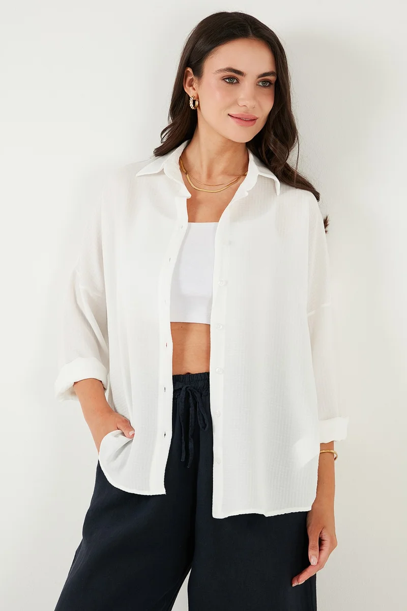 Lela Cotton Blend Regular Fit Textured Shirt Women's Shirt 6772931