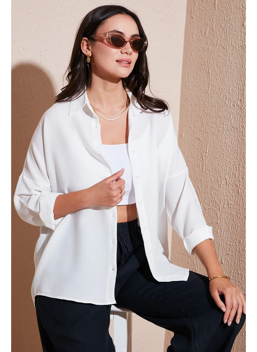 Lela Cotton Blend Regular Fit Textured Shirt Women's Shirt 6772931