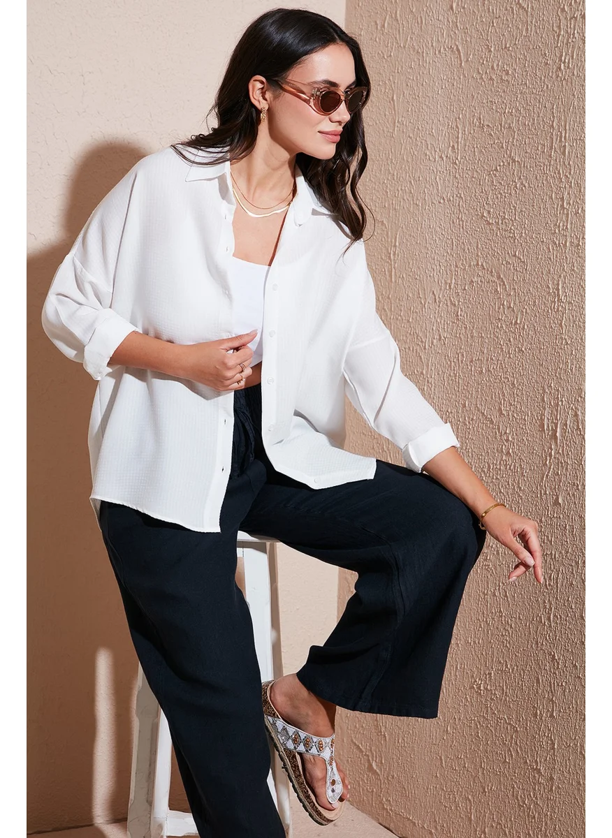 Lela Cotton Blend Regular Fit Textured Shirt Women's Shirt 6772931