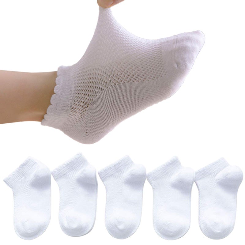 Looching 5 Pack Baby Girls Boys Mesh Thin Socks Cotton White Kids Toddler Soft No Show Ankle Socks 1-12T Kids - Image 1