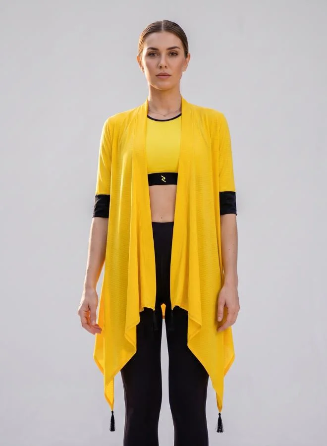 Zaecy Cyber Yellow Night Empyrean Black Women's Waterfall Shrug for Women | Best Price UAE