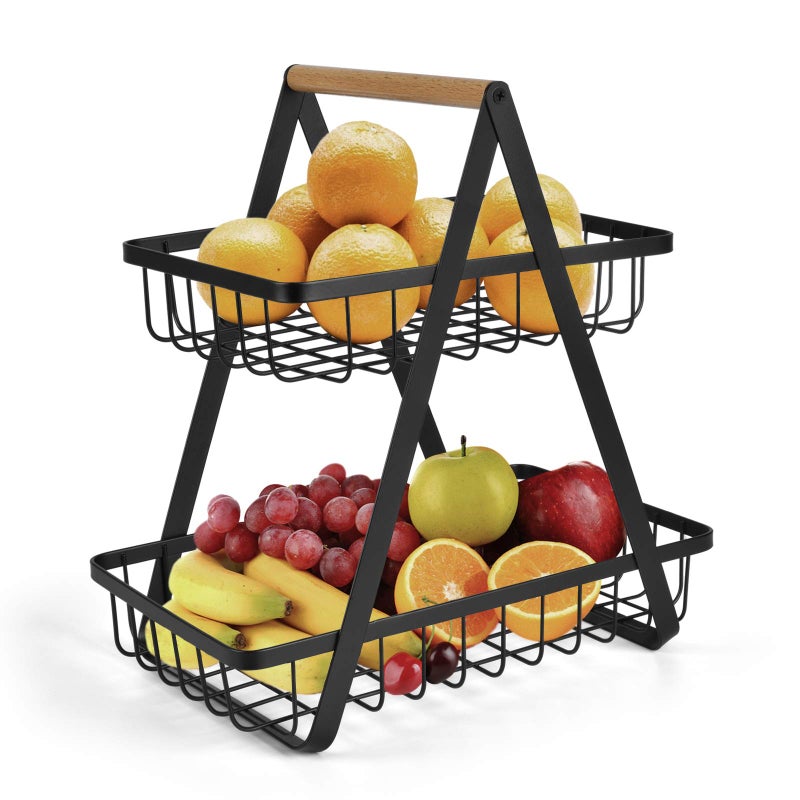 e world unbox happiness Sikon 2-Tier Countertop Fruit Basket Storage, Vegetable Rack Bread Display Stand for Kitchen, Black 7102