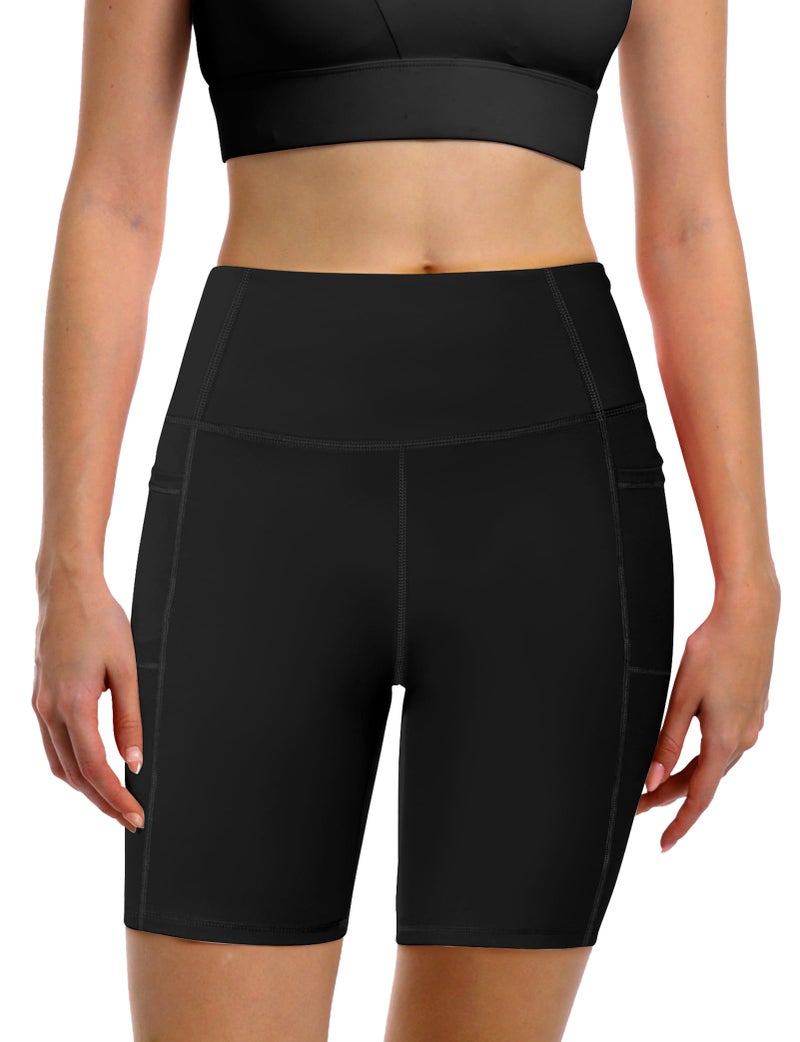 Buauty Women's Swim Shorts High-Waisted Board Shorts with Pockets UPF50+ Quick Dry Beach Shorts Black M - Image 2
