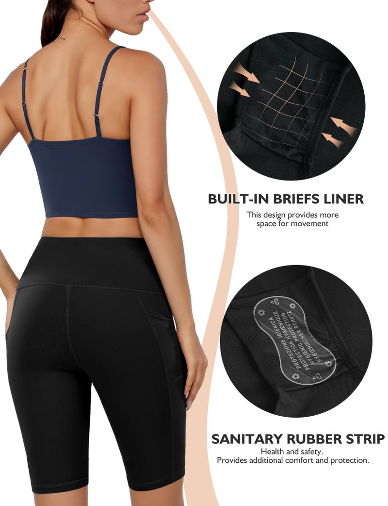 Buauty Women's Swim Shorts High-Waisted Board Shorts with Pockets UPF50+ Quick Dry Beach Shorts Black M - Image 4