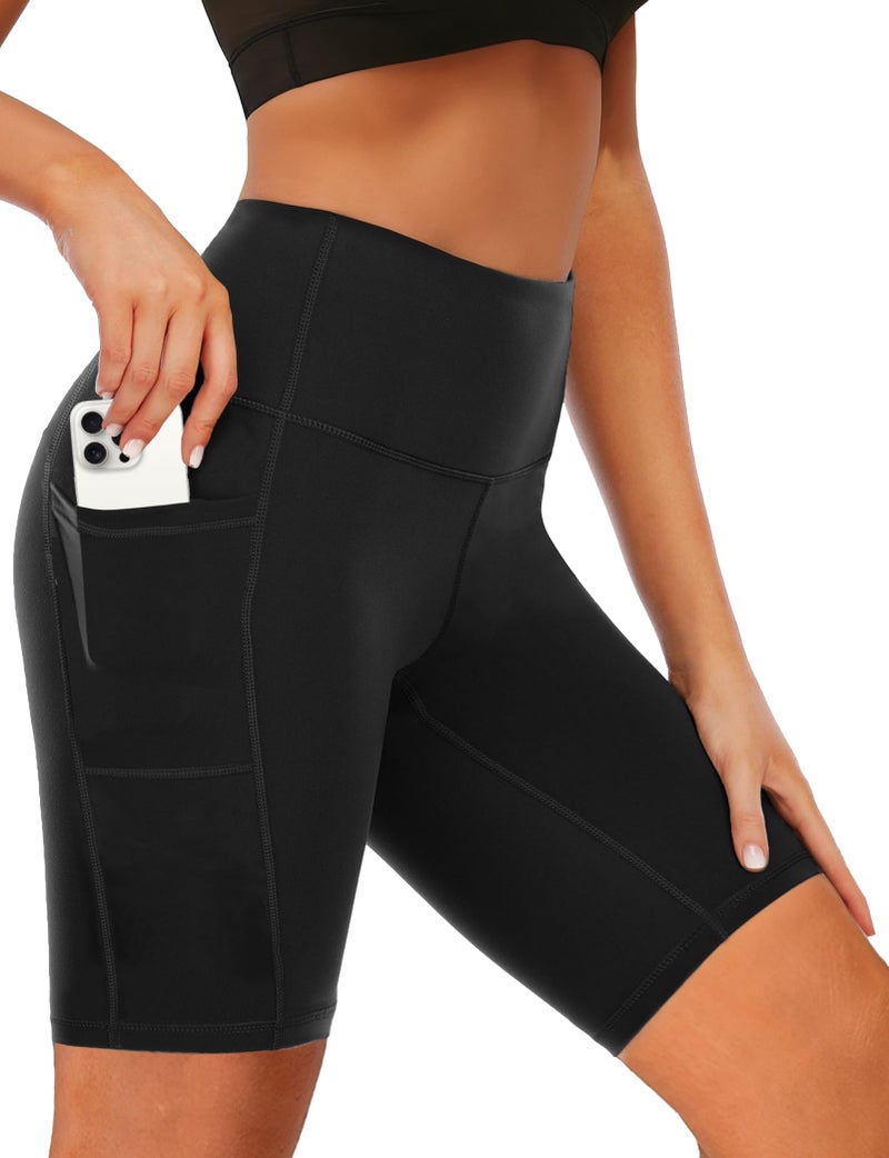 Buauty Women's Swim Shorts High-Waisted Board Shorts with Pockets UPF50+ Quick Dry Beach Shorts Black M - Image 1
