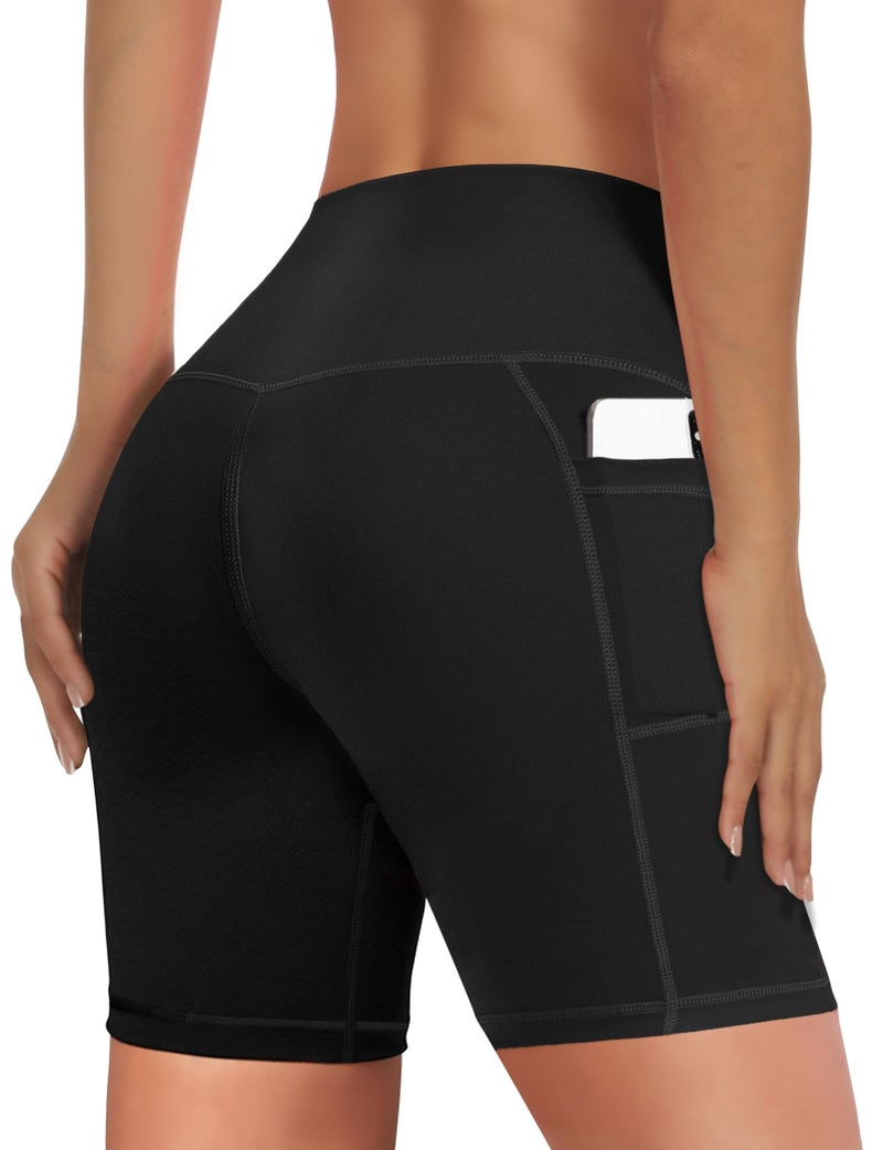 Buauty Women's Swim Shorts High-Waisted Board Shorts with Pockets UPF50+ Quick Dry Beach Shorts Black M - Image 5
