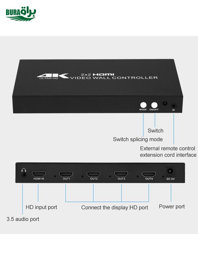 XP02 4K 2x2 HDMI Video Wall Controller Multi-screen Splicing Processor, Style:Ordinary(US Plug)