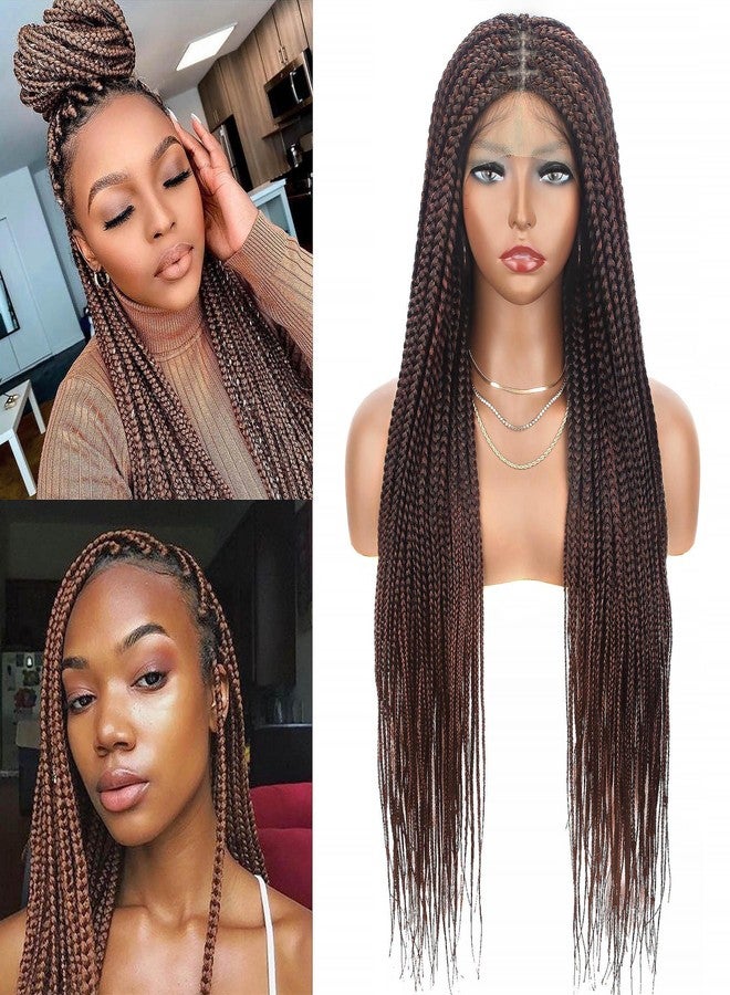 Alebery 36" Full Lace Knotless Box Braided Wigs for Black Women Knotless Box Braids Lace Front Wig with Baby Hair Lightweight Synthetic Lace Frontal Dark Brown Cornrow Twisted Braided Wigs (1B/30) - Image 1