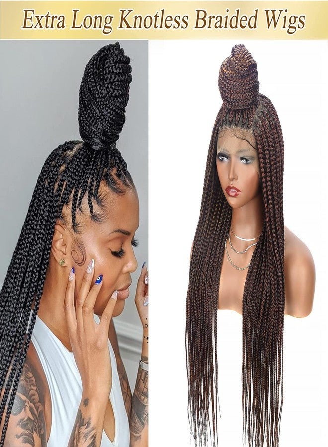Alebery 36" Full Lace Knotless Box Braided Wigs for Black Women Knotless Box Braids Lace Front Wig with Baby Hair Lightweight Synthetic Lace Frontal Dark Brown Cornrow Twisted Braided Wigs (1B/30) - Image 4