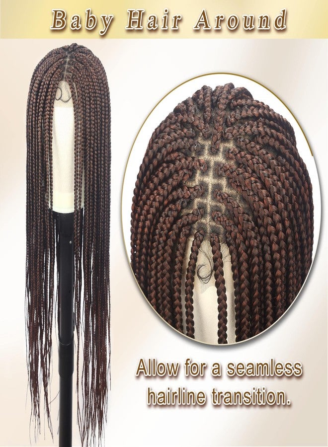 Alebery 36" Full Lace Knotless Box Braided Wigs for Black Women Knotless Box Braids Lace Front Wig with Baby Hair Lightweight Synthetic Lace Frontal Dark Brown Cornrow Twisted Braided Wigs (1B/30) - Image 3