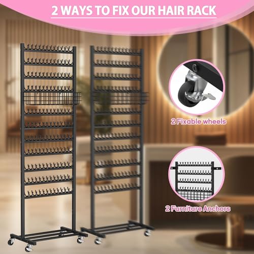 KANEODOT 2-Sided Braiding Hair Rack with Wheels, Standing Hair Extension Holder with Salon Tray, Braiding Rack Stand for Hair, 286 Pegs Hair Racks for Braiders Standing, Hair Stand for Braiding Hair - Image 5
