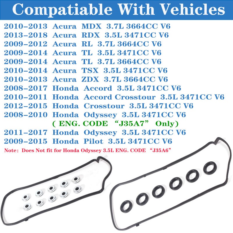 HIHIAV VS50773R for Honda Accord Odyssey Pilot Valve Cover Gasket Seal 3.5L&15845-R70-A01 Solenoid Valve Gasket Pilot Ridgeline Acura MDX RDX RL TL TSX ZDX 3.7L 2008 2009 2010 2011 2012 2013 2014 2015-2017. - Image 2