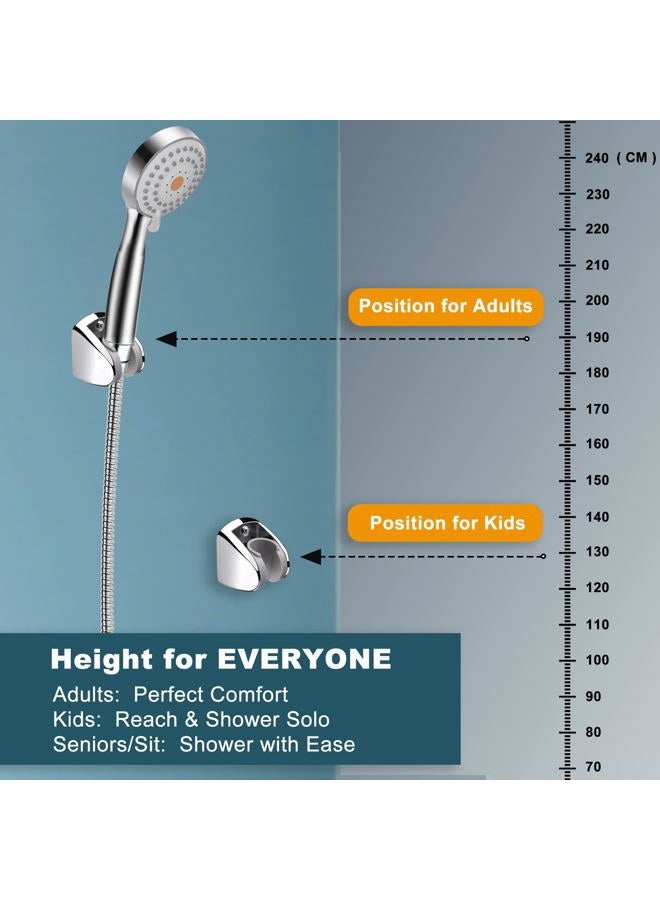YOO.MEE On Wall Mount Shower Bracket for Handheld Shower Head, Height Adjustable Holder - Large Angle Adjustable to Meet Any Space Bathroom- Chrome - Image 3