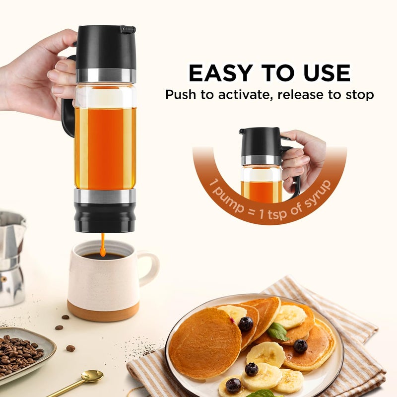 Aelga Coffee Syrup Dispenser, Honey Dispenser, 12 OZ Glass Syrup Bottles with Handle, No Drip Pouring, Coffee Bar Accessories for Coffee and Tea, Black 2 Pack - Image 2