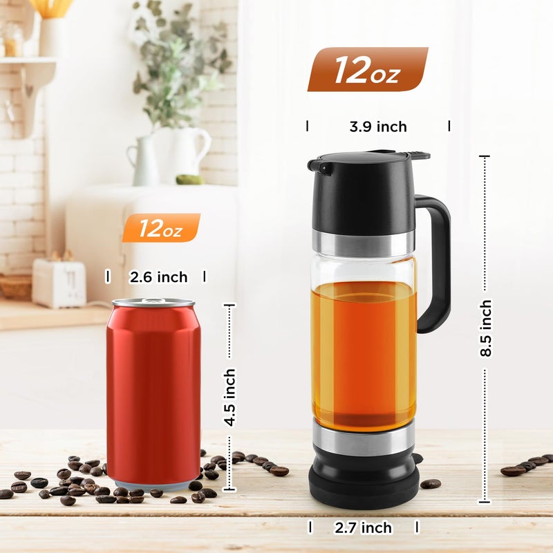 Aelga Coffee Syrup Dispenser, Honey Dispenser, 12 OZ Glass Syrup Bottles with Handle, No Drip Pouring, Coffee Bar Accessories for Coffee and Tea, Black 2 Pack - Image 3