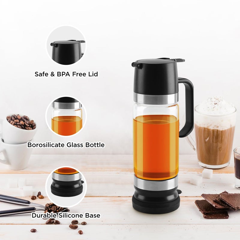 Aelga Coffee Syrup Dispenser, Honey Dispenser, 12 OZ Glass Syrup Bottles with Handle, No Drip Pouring, Coffee Bar Accessories for Coffee and Tea, Black 2 Pack - Image 4