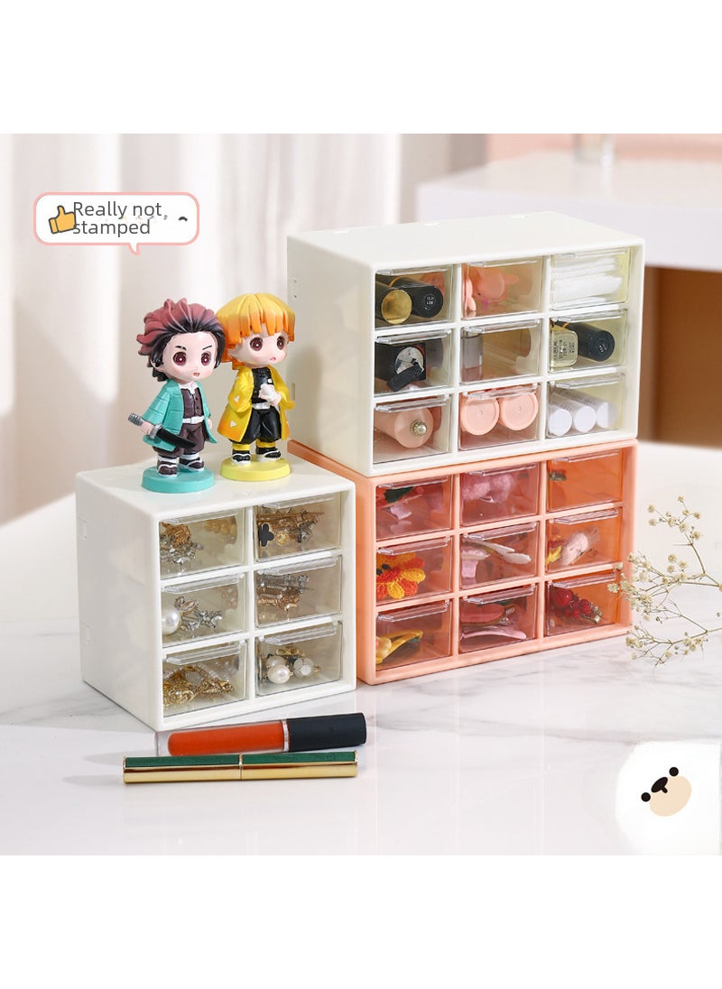 Generic - 9 Gongge Mini Desktop Drawer Storage Box Instagram Style Storage Transparent Jewelry Jiugong Pea Hand Account Finishing Cabinet 6 Grits Meat Powder - Image 1