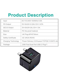 Necomi USB C Charger, 20W Fast Charge Wall Plug, 2 Ports PD&QC 3.0 Fast Charger Plug Compatible-Black  - Image 5