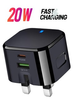 Necomi USB C Charger, 20W Fast Charge Wall Plug, 2 Ports PD&QC 3.0 Fast Charger Plug Compatible-Black  - Image 1