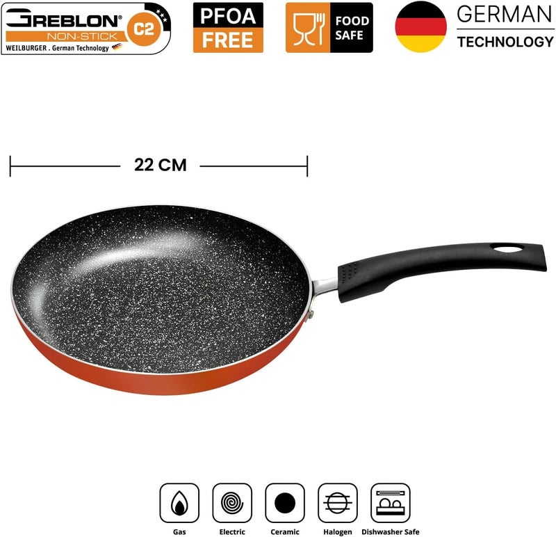 RAJ RK Non-Stick Frypan with Granite Coating - 22cm Red Pan for Dosa, Crepe, Pancake, Omelette, Chapati, Roti, and Paratha - Image 2