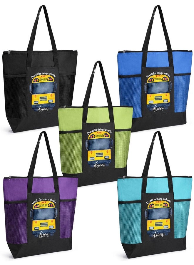 Abbylike 5 Pcs Bus Driver Appreciation Gifts Tote Bags Drivers Thank You Gift Bags Zipper for Women Men(Bright Color - Image 1