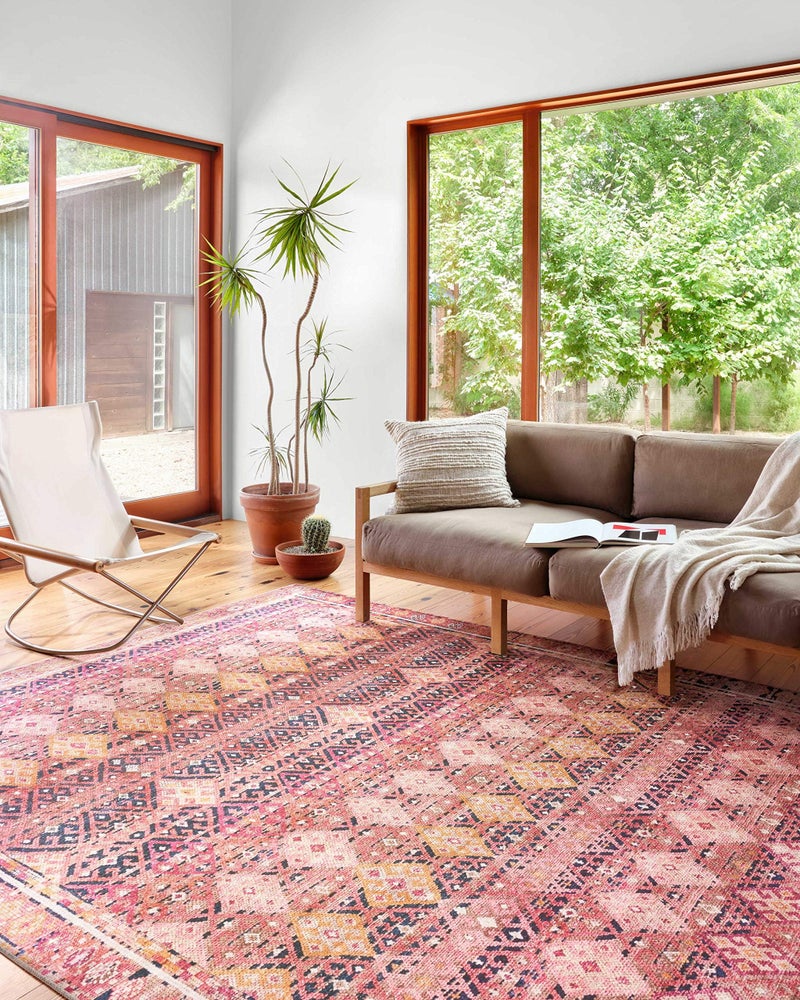 Loloi Layla Collection LAY-15 Magenta/Multi 5'-0" x 7'-6" .13" Thick Area Rug, Soft, Durable, Vintage Inspired, Distressed, Low Pile, Non-Shedding, Easy Clean, Printed, Living Room Rug - Image 1