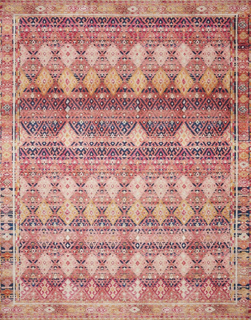 Loloi Layla Collection LAY-15 Magenta/Multi 5'-0" x 7'-6" .13" Thick Area Rug, Soft, Durable, Vintage Inspired, Distressed, Low Pile, Non-Shedding, Easy Clean, Printed, Living Room Rug - Image 2