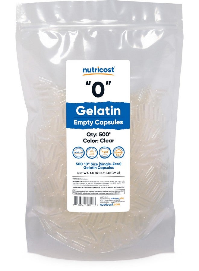 Nutricost Empty Capsules Gelatin Size 0-500 Clear Empty '0' Gel Capsules - Kosher, Non-GMO, Soy Free, Gluten Free - Image 1