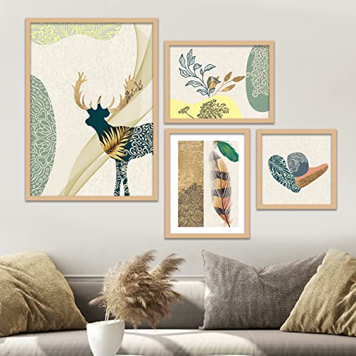 walllane Wood - Aesthetic Premium Wall Decor Paintings With Frame Paintings For Living Room /Painting For Wall Decoration (Color - Multicolor, Large) Set Of 4 (Style03) - Image 1