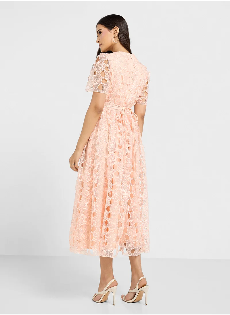 Just Me Crew Neck Lace Detailed Dress