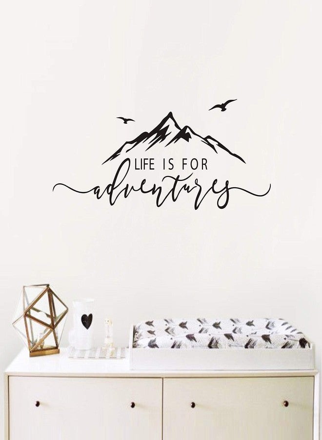 GESTYZ Life is for Adventures Wall Decal, Mountain Design Wall Sticker, Flying Birds Wall Sticker, Travel Decor, Adventure Decor, Home Decal Wall Stickers Y15 (57X23cm, Black) - Image 1
