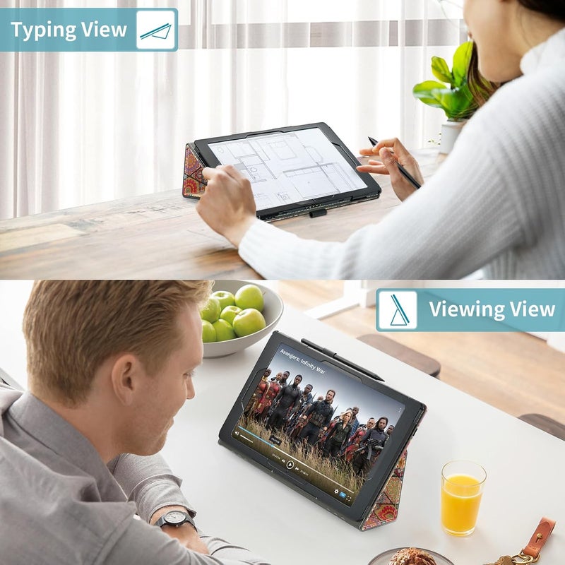 COOWPS غطاء لجهاز Amazon Fire HD 10 اللوحي الجديد تمامًا (الجيل الثالث عشر/الحادي عشر، إصدار 2023/2021) مقاس 10.1 بوصة - غطاء قائم قابل للطي رفيع مع تفعيل/إيقاف تلقائي، وحزام يدوي وحامل قلم، هندسي - Image 5
