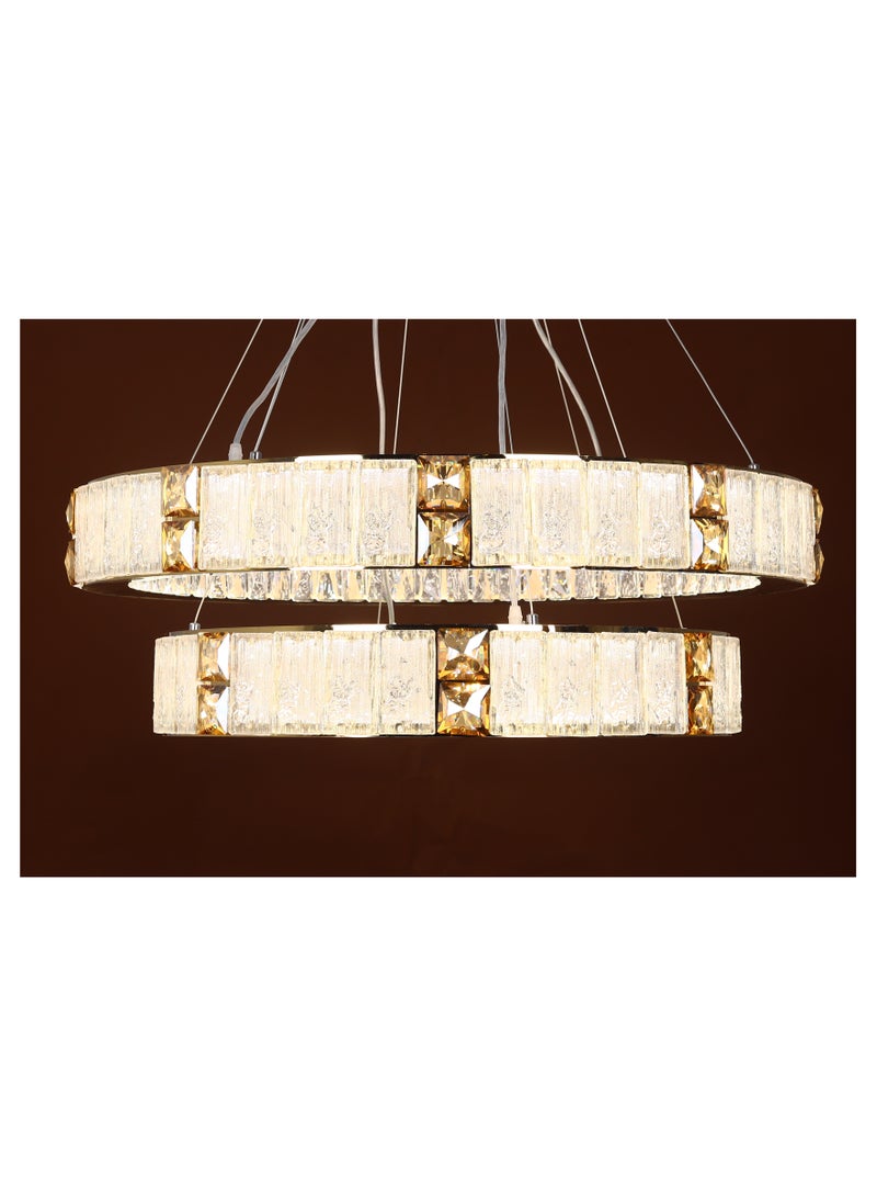 Kandil Egypt Kandil Egypt  80 Cm Led Chandelier, Round (2 Levels), Square Crystal, Code 5730, With Solitaire Gold Crystal | Chandeliers 