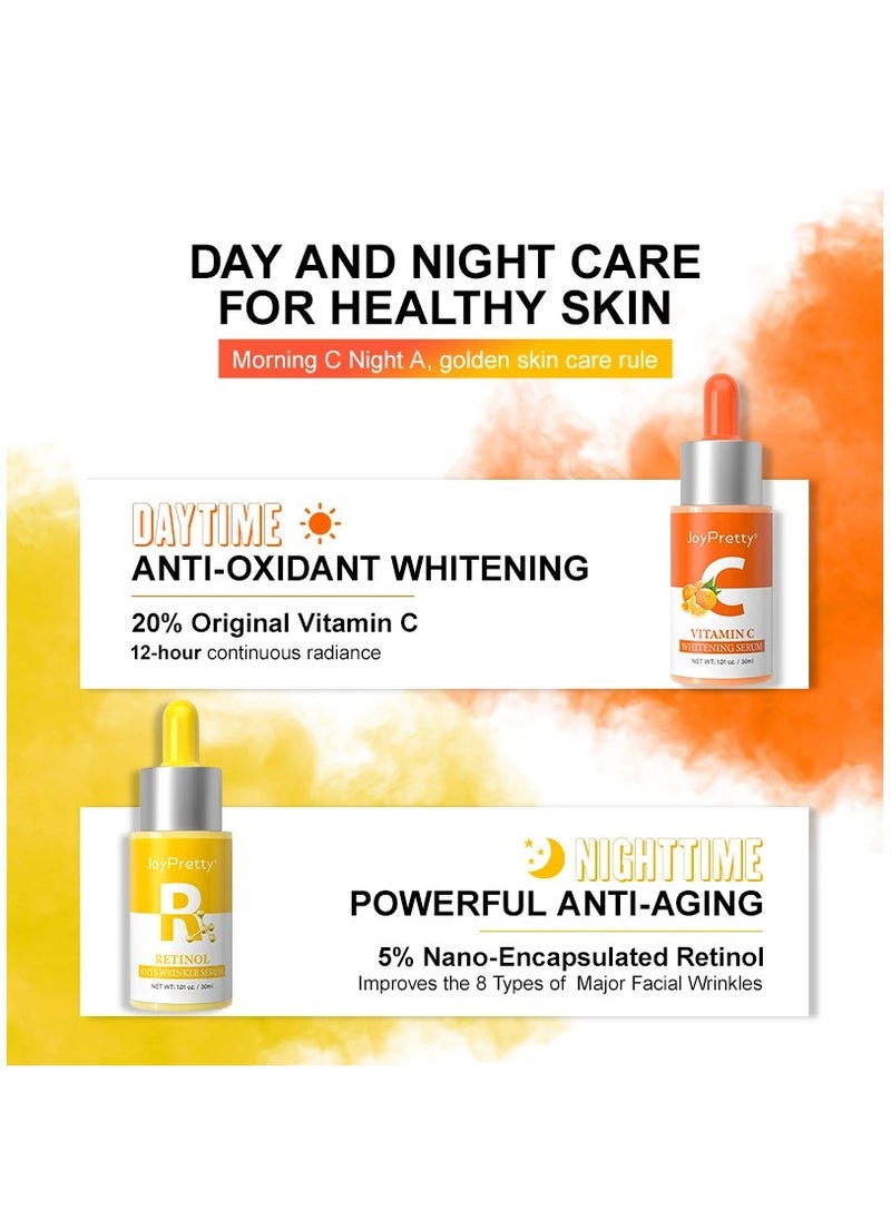 JoyPretty - Day & Night Skin Care Set Vitamin C & Retinol Anti-Wrinkle Serum Gold Skincare Duo Radiance Renewal Anti-Aging Serum Moisturizing Hydrating Anti-Aging & Anti-Wrinkle Serum - Image 1