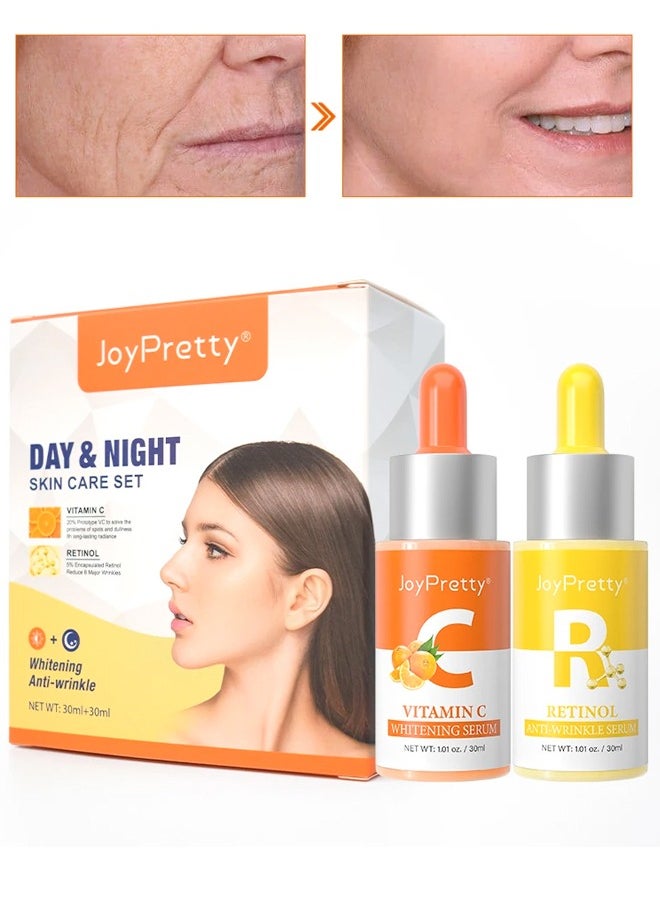 JoyPretty - Day & Night Skin Care Set Vitamin C & Retinol Anti-Wrinkle Serum Gold Skincare Duo Radiance Renewal Anti-Aging Serum Moisturizing Hydrating Anti-Aging & Anti-Wrinkle Serum - Image 1