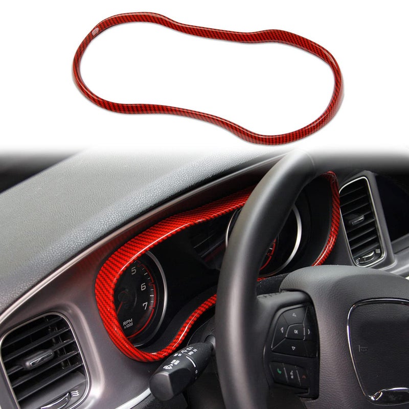 crosselec Carbon Fiber Dashboard Meter Panel Frame Cover Trim Interior Decoration Accessories for Dodge Charger 20152021 Red