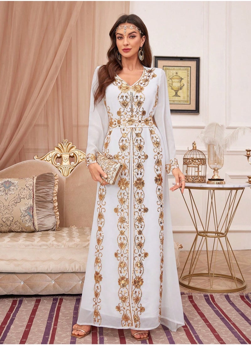 Embroidery V Neck arabic tunic maxi dress ankle long Abaya dress for woman - pzsku/Z44450726BFB331E333BBZ/45/_/1741051865/982d7e66-63e5-48fb-907e-509cd9216ccc