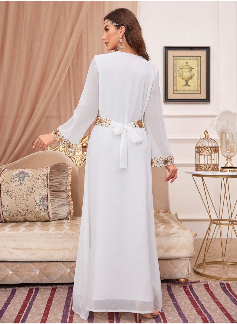 Embroidery V Neck arabic tunic maxi dress ankle long Abaya dress for woman - pzsku/Z44450726BFB331E333BBZ/45/_/1741051875/bb914a94-cc79-4437-b151-9abdc121d852