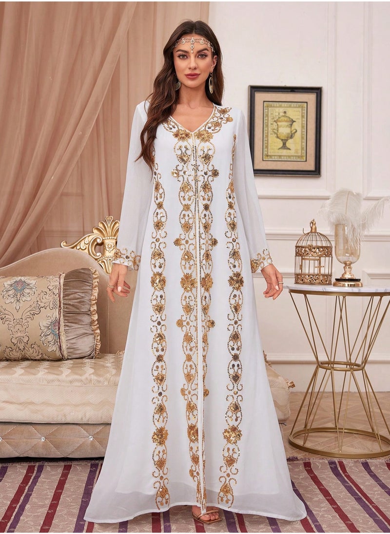 Embroidery V Neck arabic tunic maxi dress ankle long Abaya dress for woman - pzsku/Z44450726BFB331E333BBZ/45/_/1741051895/42fa6276-f68b-4fa0-a7fc-4dc9040e843b