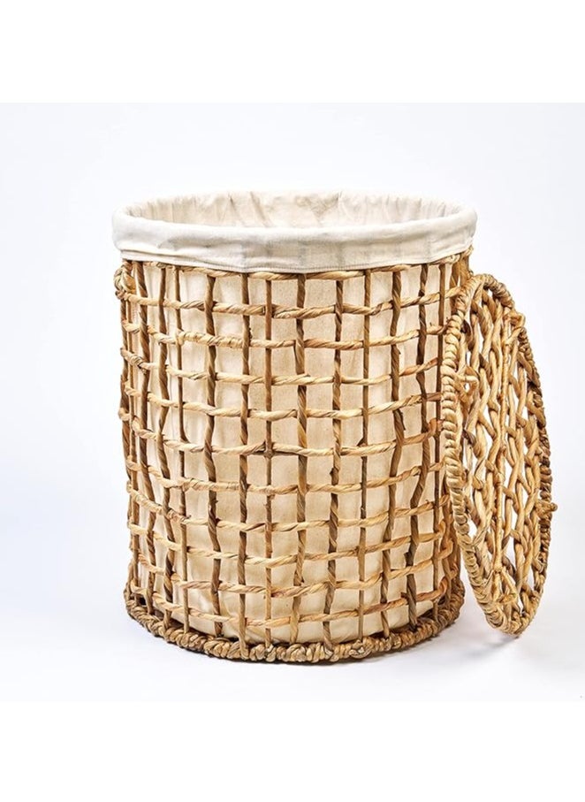 Homesmiths Large Natural Water Hyacinth Laundry Hamper Dia-42 x H50 cm  - Image 4