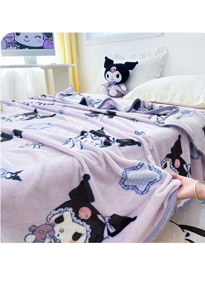 Sanrio - Sanrio Kuromi cartoon pattern double-sided milk plush blanket kindergarten nap blanket multi-functional blanket (size: 100cmX150cm) - Image 1