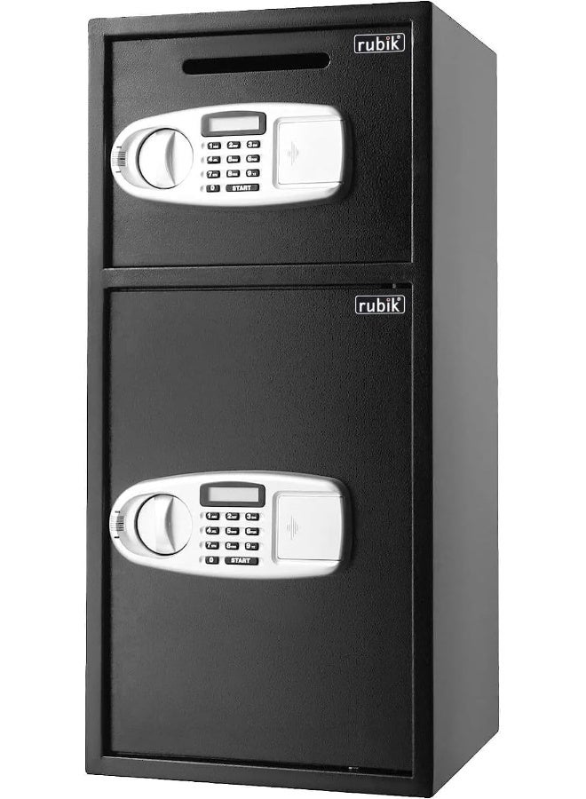 Rubik Double Door Safe Box with Front Cash Deposit Drop Slot, Dual Compartment, Digital and Key Lock, Large Safety Locker for Home Office Shops RB75EDC (75x35x35cm) Black - Image 1