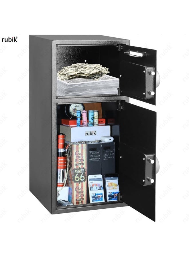 Rubik Double Door Safe Box with Front Cash Deposit Drop Slot, Dual Compartment, Digital and Key Lock, Large Safety Locker for Home Office Shops RB75EDC (75x35x35cm) Black - Image 2