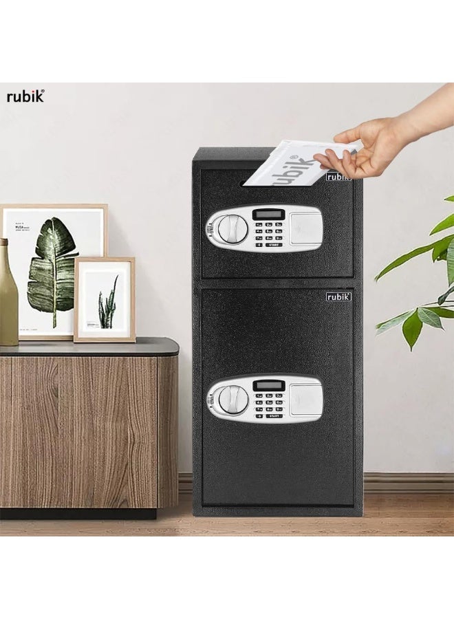 Rubik Double Door Safe Box with Front Cash Deposit Drop Slot, Dual Compartment, Digital and Key Lock, Large Safety Locker for Home Office Shops RB75EDC (75x35x35cm) Black - Image 3
