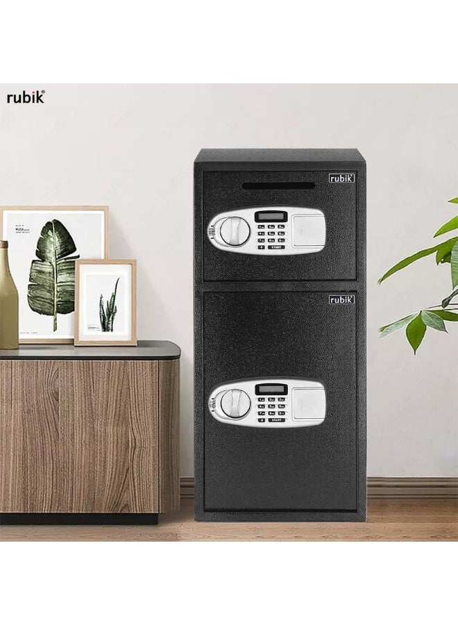 Rubik Double Door Safe Box with Front Cash Deposit Drop Slot, Dual Compartment, Digital and Key Lock, Large Safety Locker for Home Office Shops RB75EDC (75x35x35cm) Black - Image 5