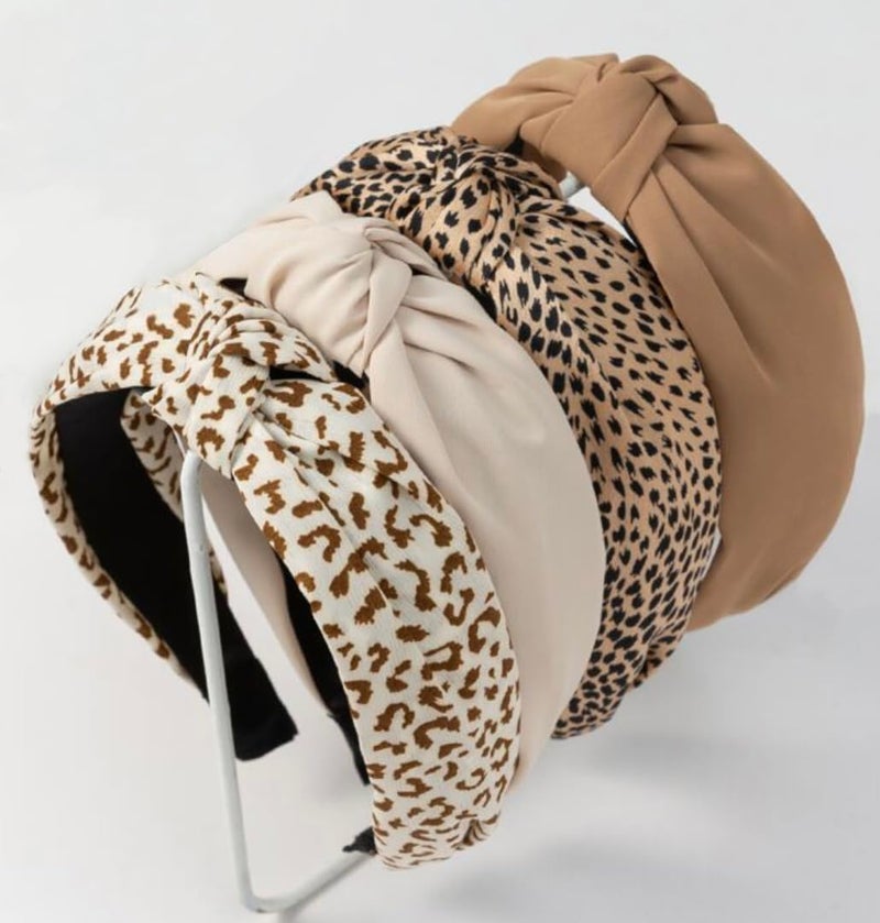 Knotted Fashion Hairbands and Hair Hoops NonSlip Top Knot Headbands with Leopard Print for Women and Girls  4PCS Beige Brown Hair Accessories Set