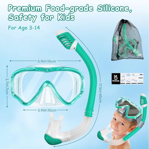 Vvinca Snorkeling Gear for Kids Dry Top Kids Snorkel Set for Boys Girls Junior Youth Children Age 4-14 Swim Goggles with Nose Cover Anti-Fog Panoramic View Adjustable Elastic Diving Mask and Snorkel - Image 5